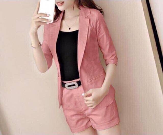 Set đùi cổ vest lai bầu cài nút thật cực sang chảnh