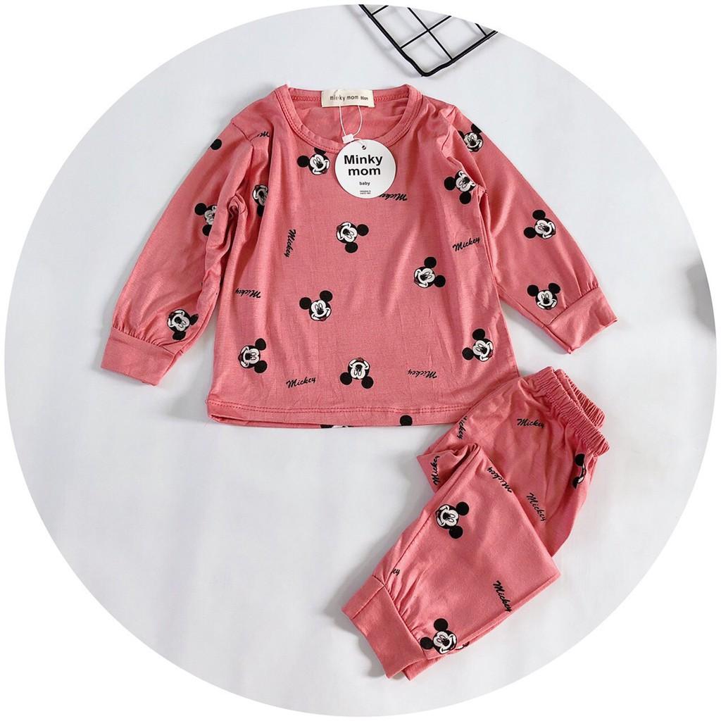 Bộ Dài Tay Minky Mom Chất Thun Lạnh Họa Tiết Mickey Dễ Thương Cho Bé