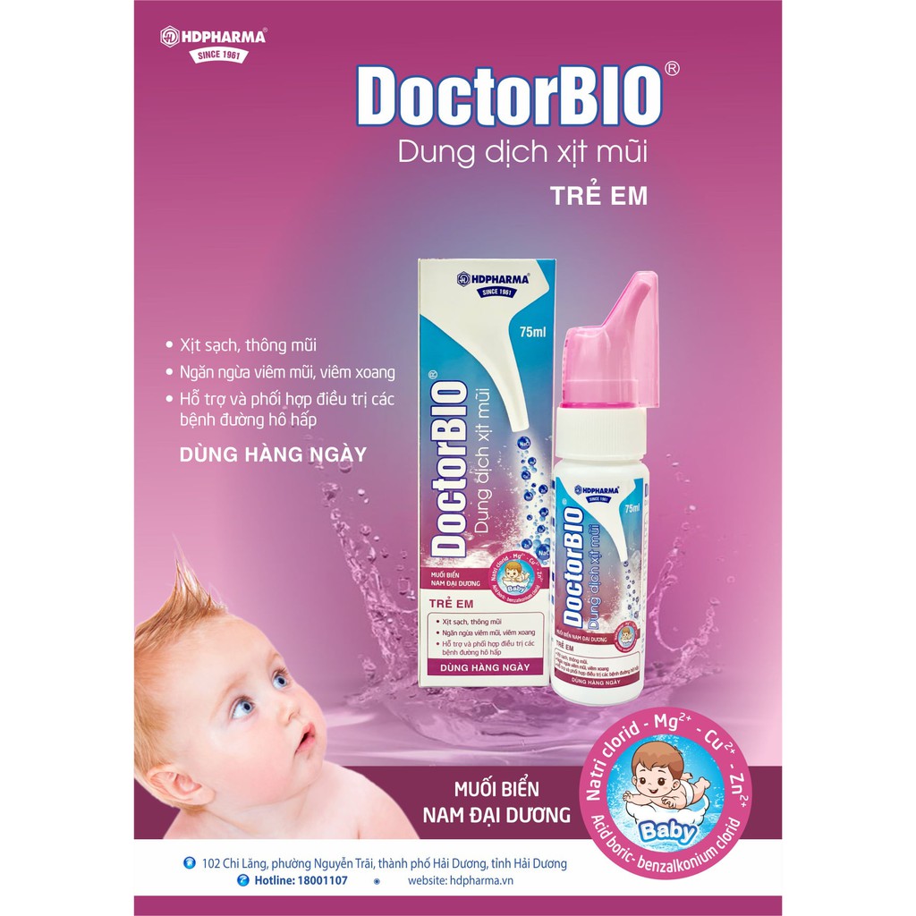 Dung Dịch Xịt Mũi DOCTORBIO Trẻ Em - HDPHARMA - Hỗ Trợ Giảm Các Bệnh Về Đường Hô Hấp (75 ml)