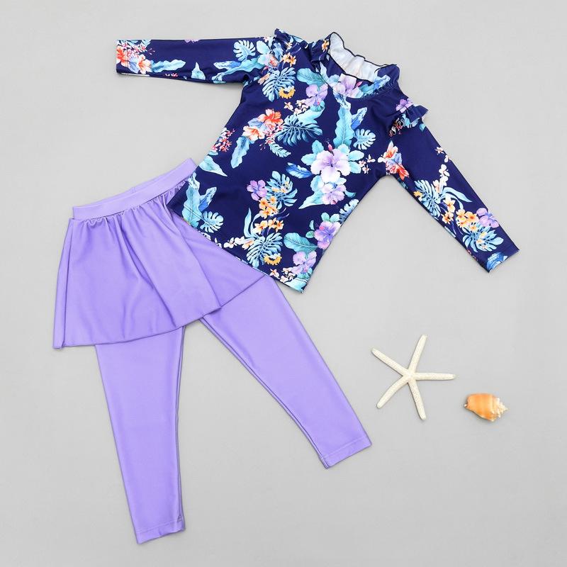Cô Gái Hai Miếng Phù Hợp Với 3-11 Năm Trẻ Em Tay Dài Váy Đầm 2021 Kid Dễ Thương In Hoa Đồ Bơi Cho Bé áo Tắm