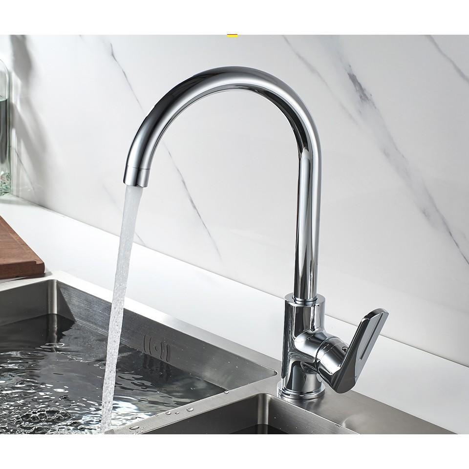 Bộ vòi rửa chén , rửa bát nóng lạnh bằng Inox 304 bóng cao cấp có thể xoáy 360 độ cho 2 chậu rửa