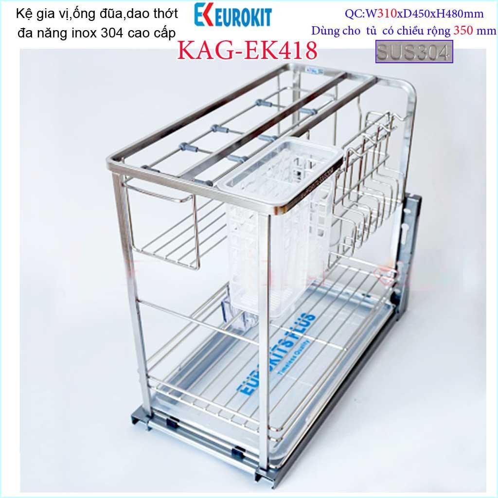 Kệ Gia vị Ray kéo Inox304, kệ đựng gia vị Euro ray giảm chấn KAG-304EK418, khuyến mãi phí lắp đặt trong TPHCM
