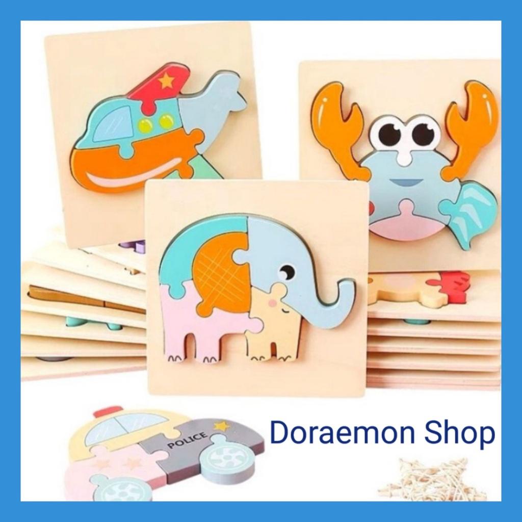 Tranh ghép hình 3d bằng gỗ cho bé 1 2 3 tuổi, Đồ chơi ghép hình gỗ nổi 3D ngộ nghĩnh, nhiều chủ đề