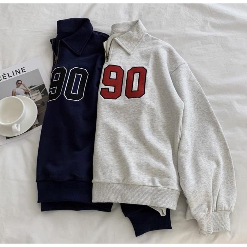 Áo Sweater 1990 Phối Zip Vải Nỉ Bông Form Rộng Ulzzang Unisex Nam nữ unisex Áo Sweater có cổ Jaystoree