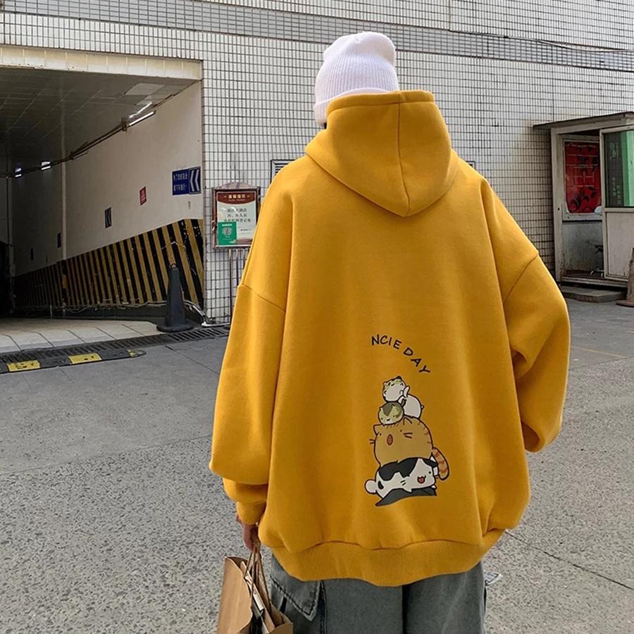Áo mũ Hoodie Unisex 4 Mèo nằm Phong Boutique form rộng 4 màu nỉ bông cặp đôi nam nữ Oversize Ulzzang thu đông