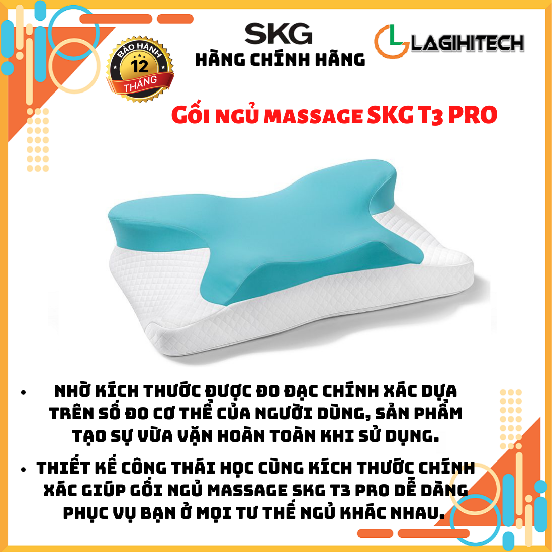 Gối ngủ massage Công Thái Học SKG T3 PRO - Hàng Chính Hãng