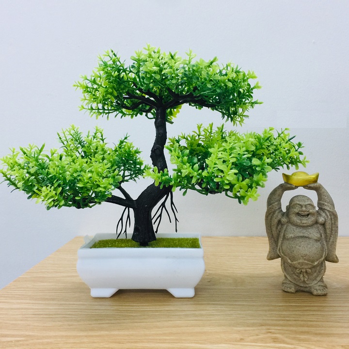 Chậu hoa bonsai nhựa 3 nhánh nhiều màu sắc trang trí bắt mắt