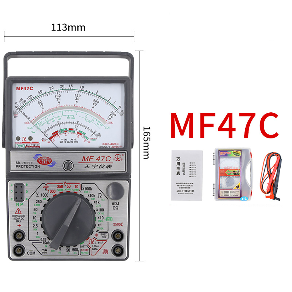 Đồng Hồ Kim Vạn Năng ABG MF47C Kỹ Thuật Số Máy Kiểm Tra Điện Áp Dòng Điện Trở Màn Hình Analog Đồng Hồ Vạn Năng Dụng Cụ Điện Dc/Ac (Không bao gồm pin)