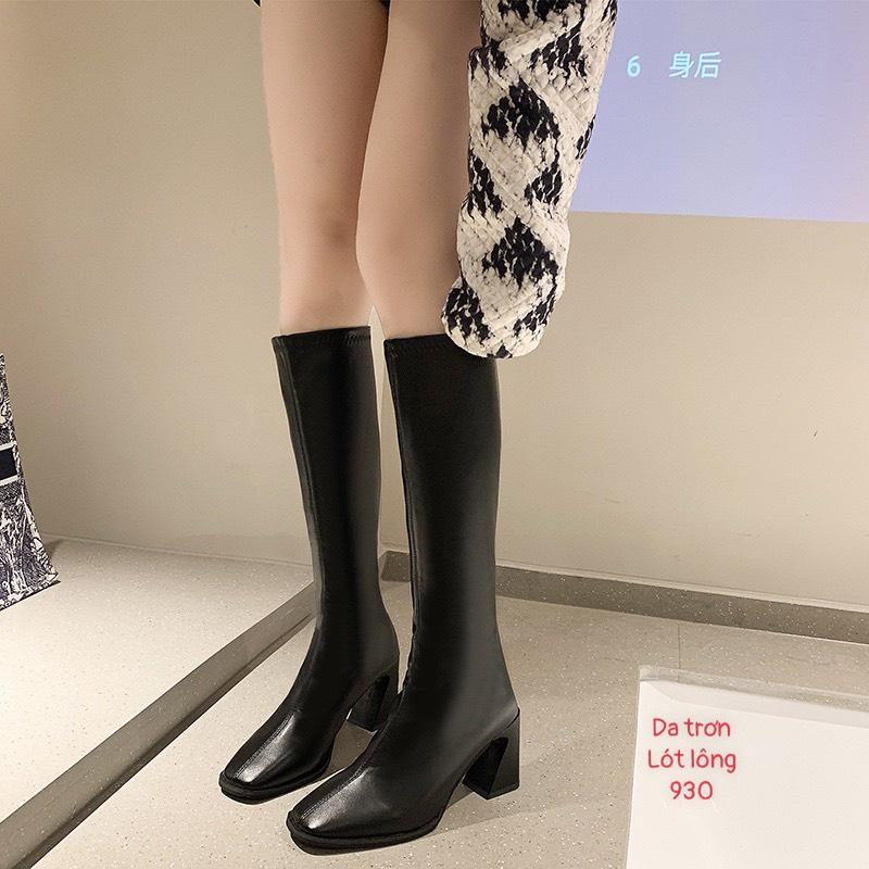 Bốt đùi nữ da trơn lót lông 8 phân (mã 930-bốt đùi