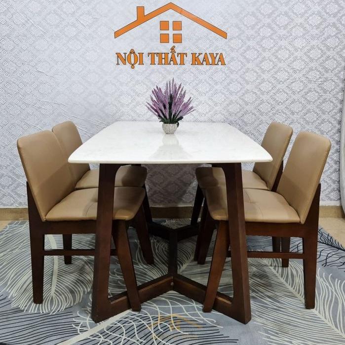 Bộ bàn ăn mặt đá 4 ghế Hana chân M