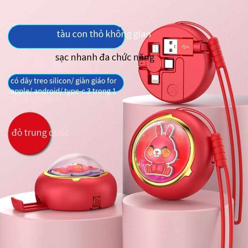 Giao hàng nhanh cáp dữ liệu giá đỡ viên nang không gian hình thỏ dễ thương Cáp dữ liệu có thể thu vào viên nang không gian năm con thỏ ba trong một Cáp dữ liệu sạc nhanh 5A
