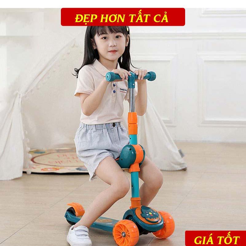 Xe Trượt Scooter Cho Trẻ Từ 3 Tuổi Trở Lên Kiêm Chòi Chân Có Nhạc, Có Đèn Led Phát Sáng, Chịu Lực Tốt, Siêu Đẹp