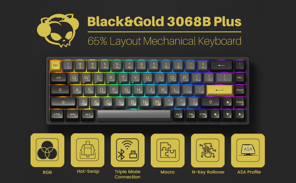 Bàn phím máy tính AKKO 3068B Plus Black & Gold_Mới, hàng chính hãng