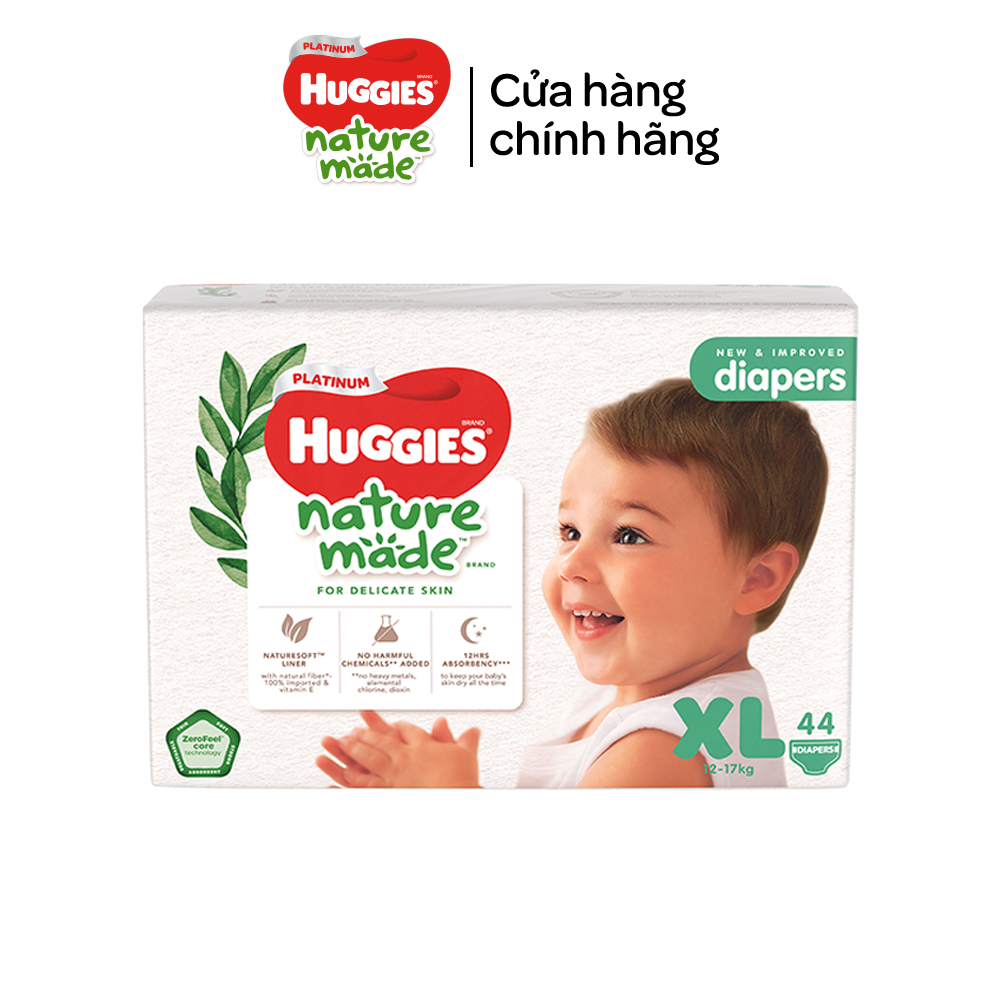 Tã/Bỉm dán Huggies Platinum NatureMade XL44 (12-17kg)-Gói Jumbo 44 miếng