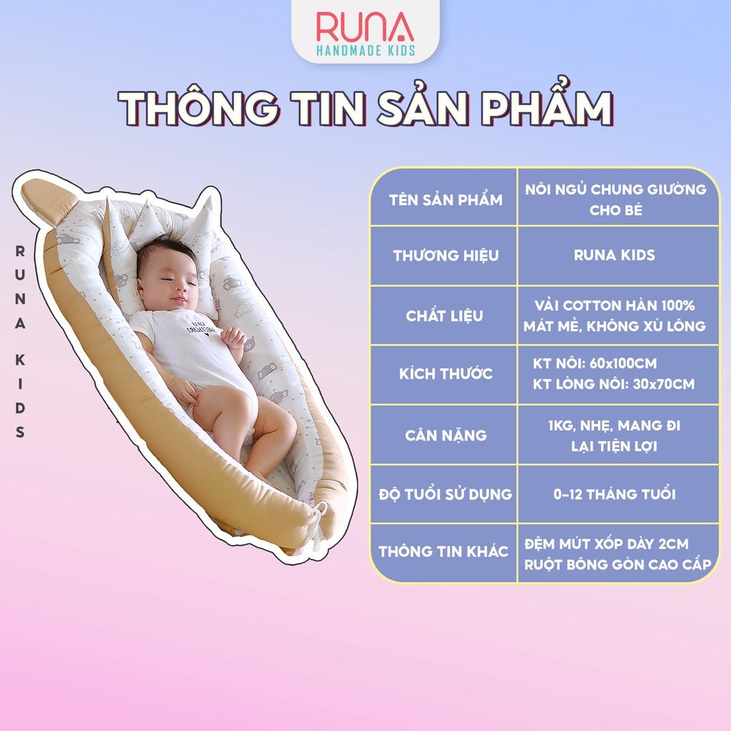 Nôi nằm chung giường cho bé sơ sinh Runa Kids chất liệu cotton Hàn cao cấp thoáng mát giúp bé ngủ ngon chống giật mình