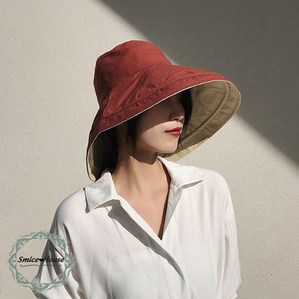 Nón Bucket vải cho nữ vành rộng 12cm phong cách Hàn Quốc mũ tai bèo chống nắng chống tia Uv có thể gấp gọn đội được 2 mặt - Smice House