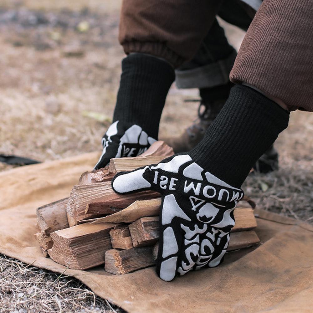 Flameretardant Heat Insulation Gloves High Temperature Proof Gloves Outdoor Camping Picnic BBQ Cotton Lining Gloves
