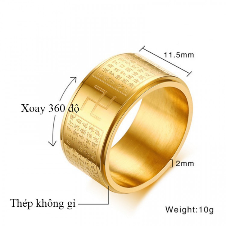 Nhẫn xoay Bát Nhã Tâm Kinh khắc chữ Vạn - Nhẫn phong thủy Hán ngữ may mắn bình an TTB-Ri89 3