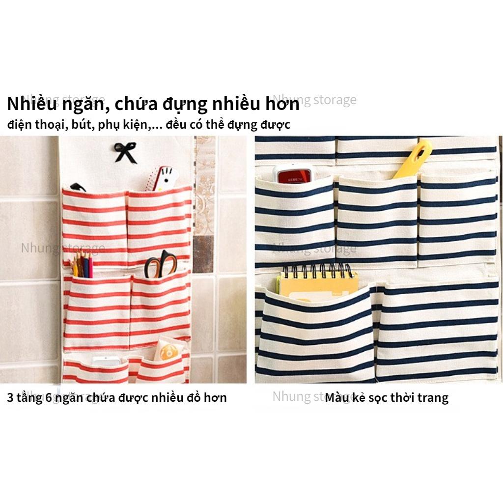 Túi Vải Lưu Trữ Đồ Treo Tường Phong Cách Hàn Quốc Vải Contton Thiết Kế Nhiều Túi Tiện Dụng Gia Đình