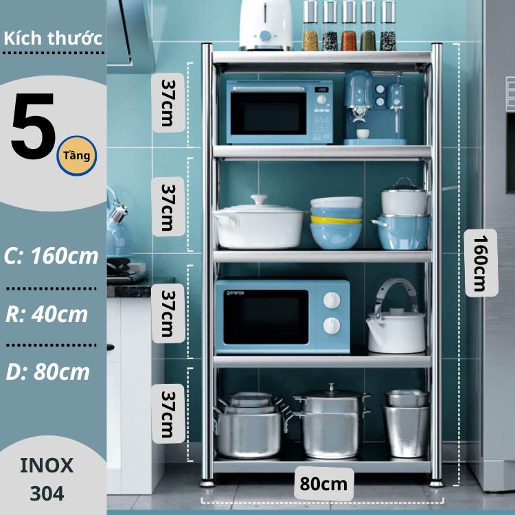 Kệ Inox 304 để đồ nhà bếp, để lò vi sóng đa năng 4, 5 tầng thông minh
