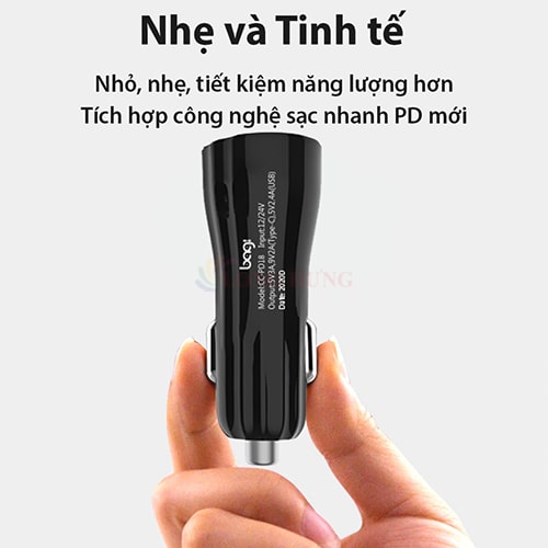 Cốc sạc xe hơi Bagi 1USB 1Type-C 18W CC-PD18