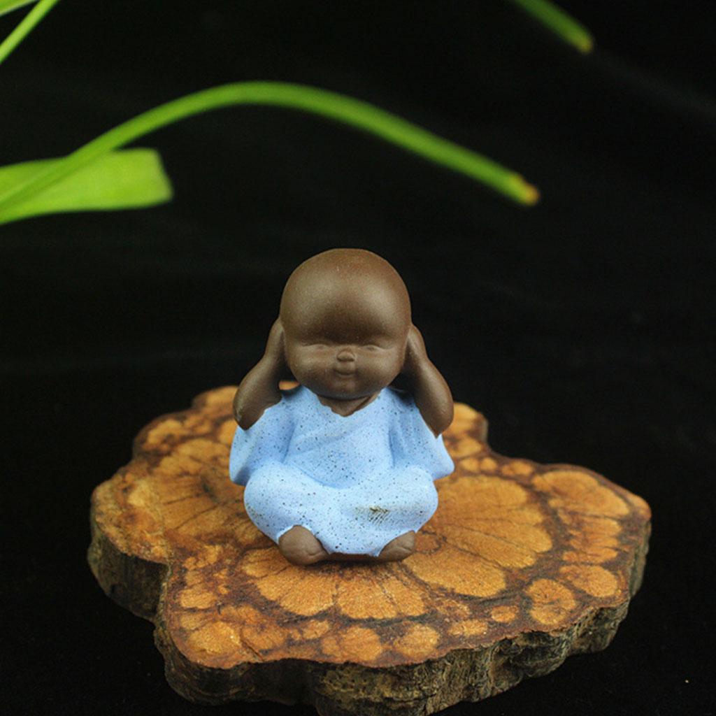 3X Ceramic Small Buddha Statue Monk Figurine Tea pet Decorative Ornaments Blue