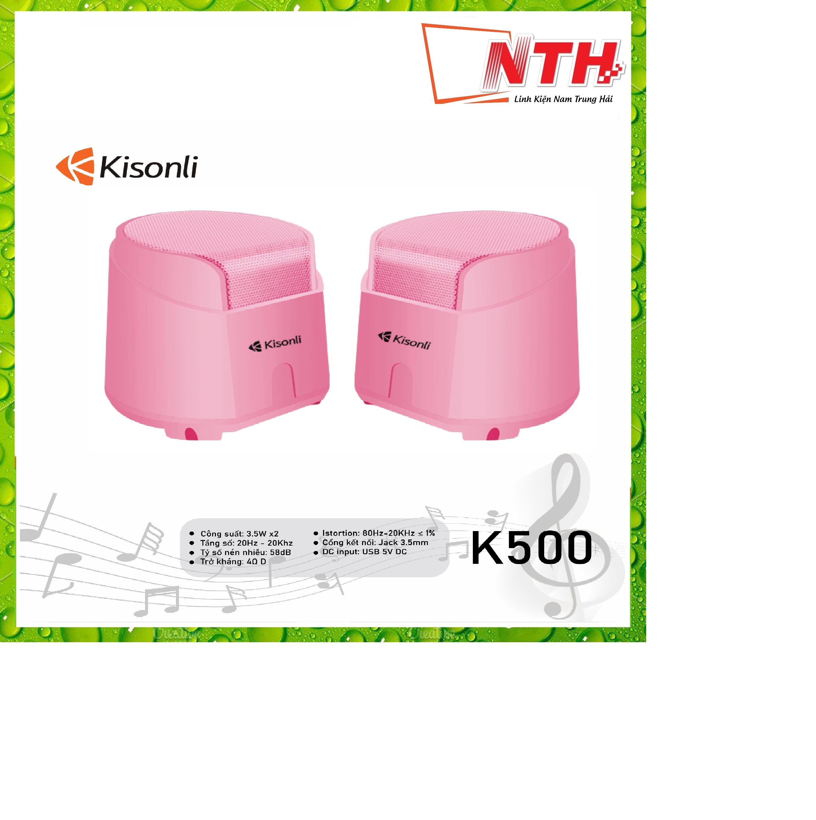 Loa 2.0 Kisonli K500 Pink LED - HÀNG CHÍNH HÃNG