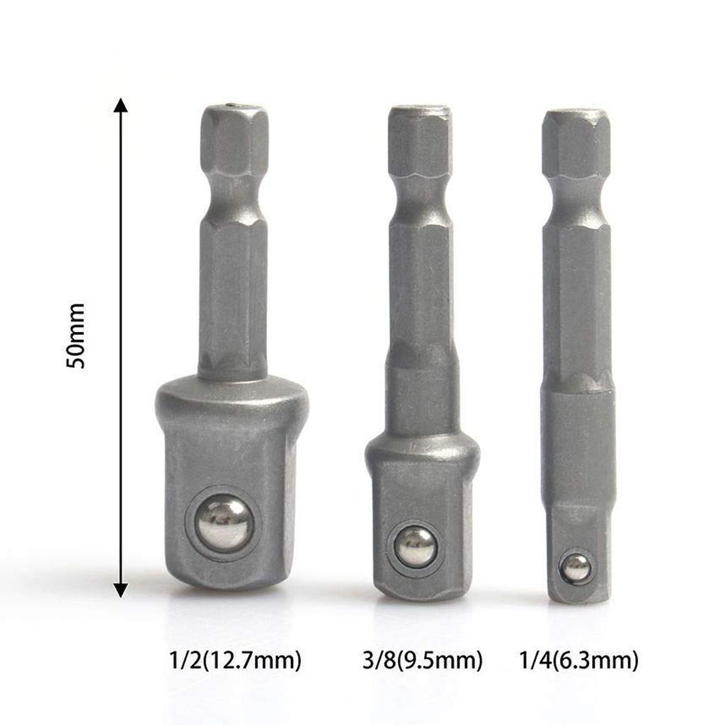 3x 1/2" 3/8" 1/4" Socket Bit Adapter Hex Bits Sleeve Conversion Extension Bar