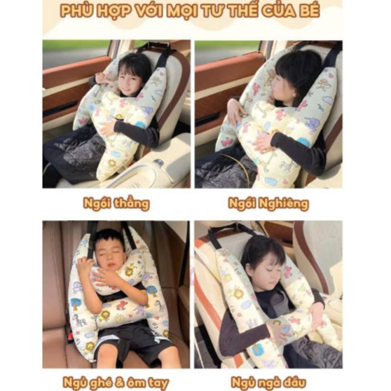 Gối Tựa Đầu Ô Tô Cho Bé Hoạt Hình Có Đai An Toàn – Gối Ngủ Trên Xe Chống Mỏi Cổ Cho Trẻ Em