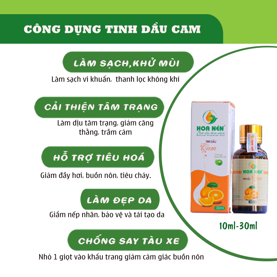 Tinh dầu Cam nguyên chất Hoa Nén 3ml - 30ml - Khử mùi, làm thơm dịu ngọt, dưỡng da