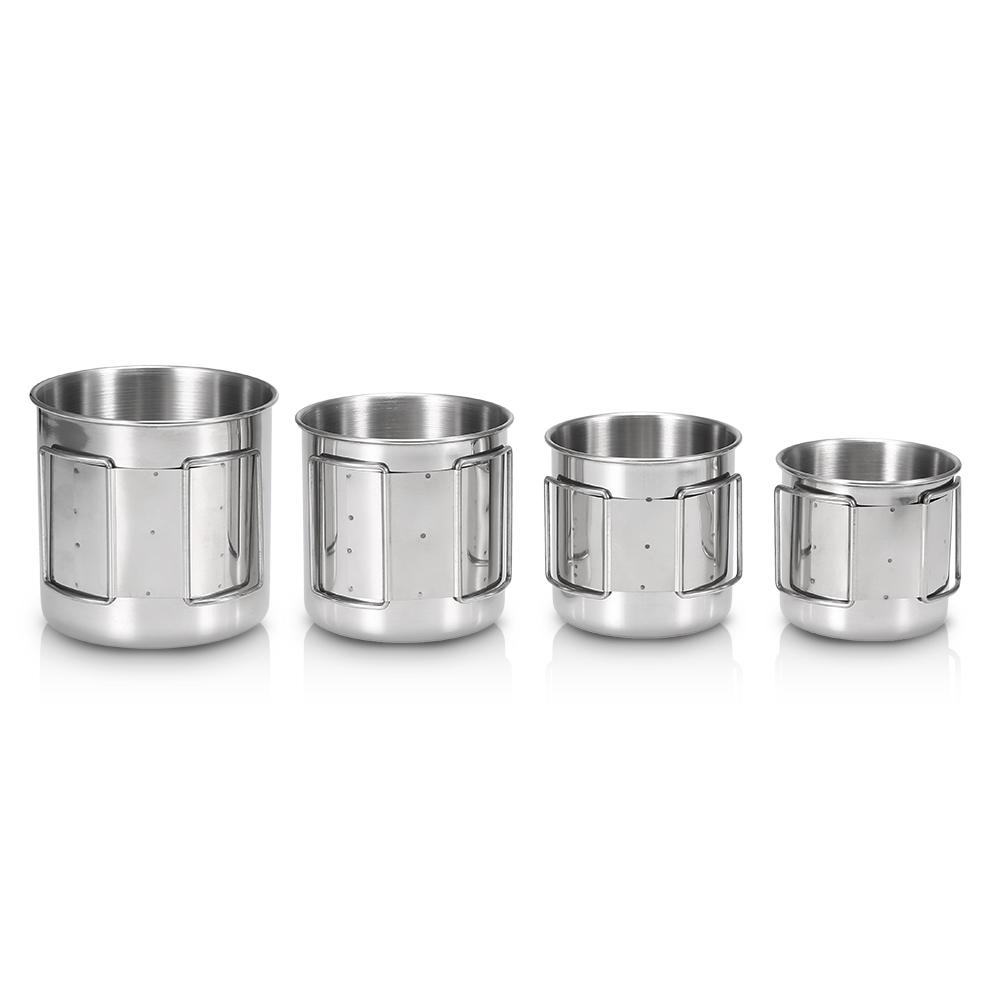 Bộ 4 cốc thép không gỉ đựng nước uống có thể xếp chồng lên nhau có tay cầm