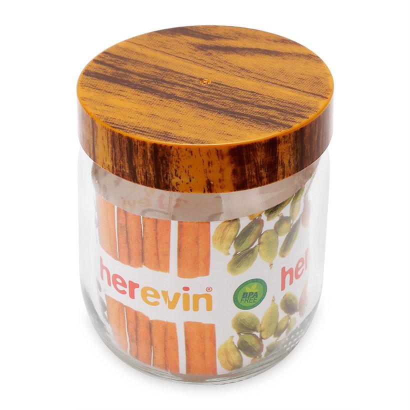 Bộ 3 Hũ Thủy Tinh Nắp Woody Herevin 425ml - HEHU231357-205