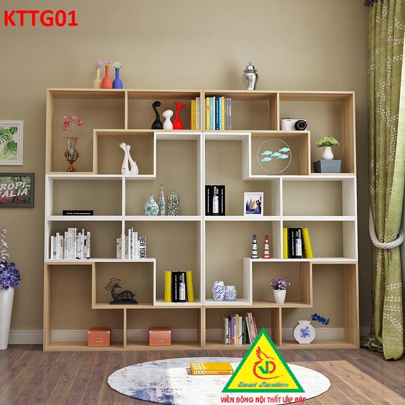 Kệ sách gỗ để sàn, kệ sách tự đứng KTTG01 ( Bộ gồm 8 kệ L) - Nội thất lắp ráp Viễn Đông Adv