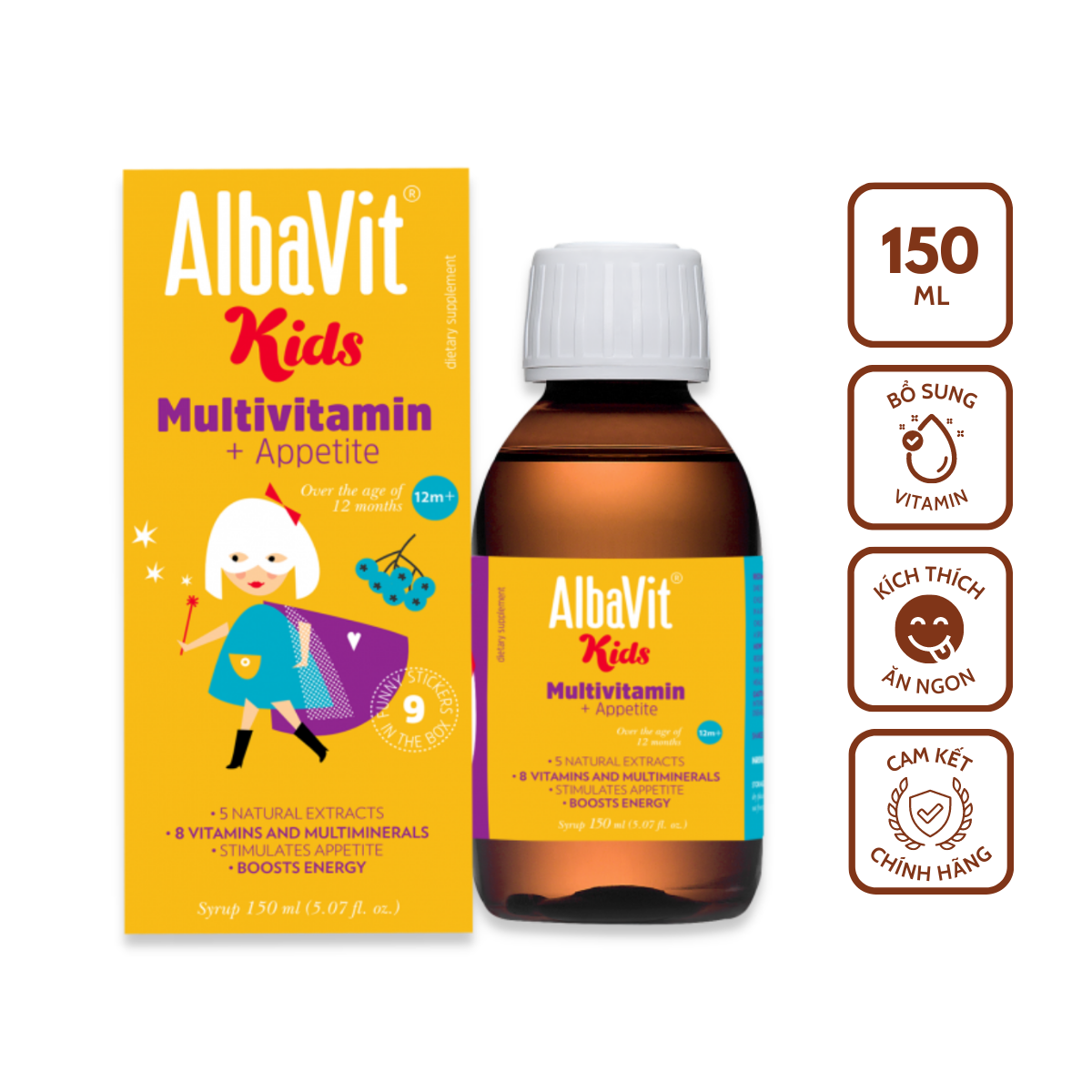 Siro AlbaVit Kids Multivitamin + Appetite giúp bé ăn ngon, phát triển toàn diện (Chai 150ml)