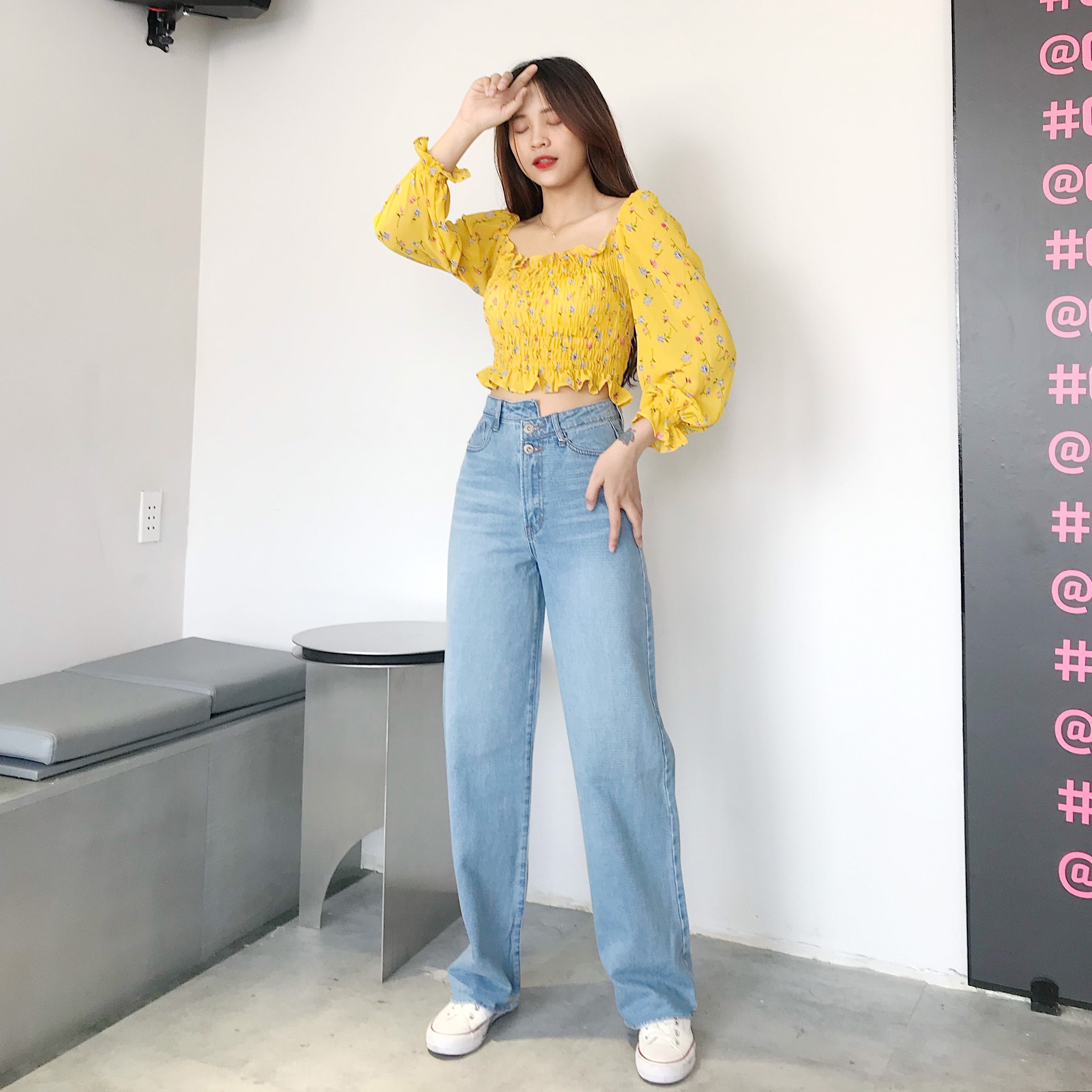 QUẦN JEANS ỐNG SUÔNG COTTON 2 KHUY JEA64 - XANH DƯƠNG