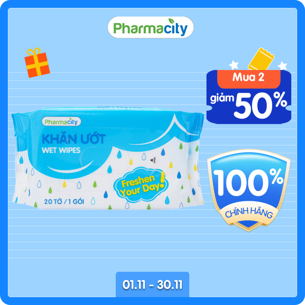 Khăn ướt Pharmacity Wet Wipes (Gói 20 tờ)