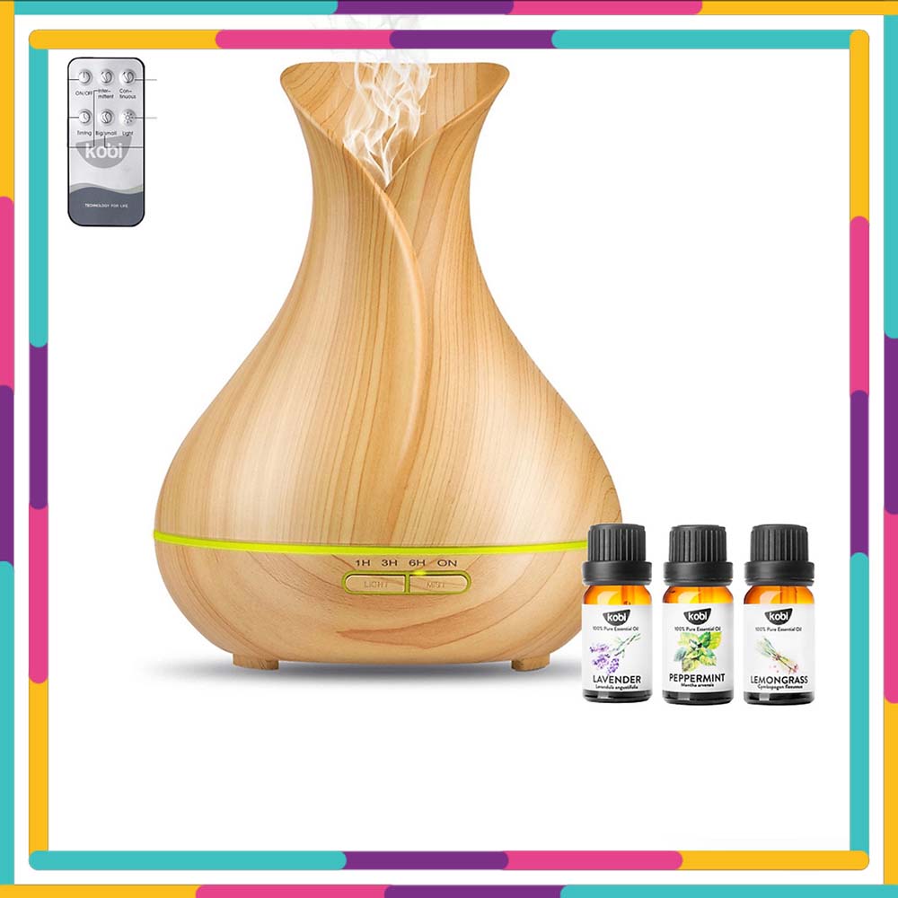 Máy Khuếch Tán Tinh Dầu Tulip | Phun Sương Sóng Siêu Âm Giúp Đuổi Muỗi | Tặng 3 Chai Tinh Dầu Kobi Sả Chanh + Bạc Hà + Oải Hương Nhập Khẩu Ấn Độ | Xông Phòng 30m2