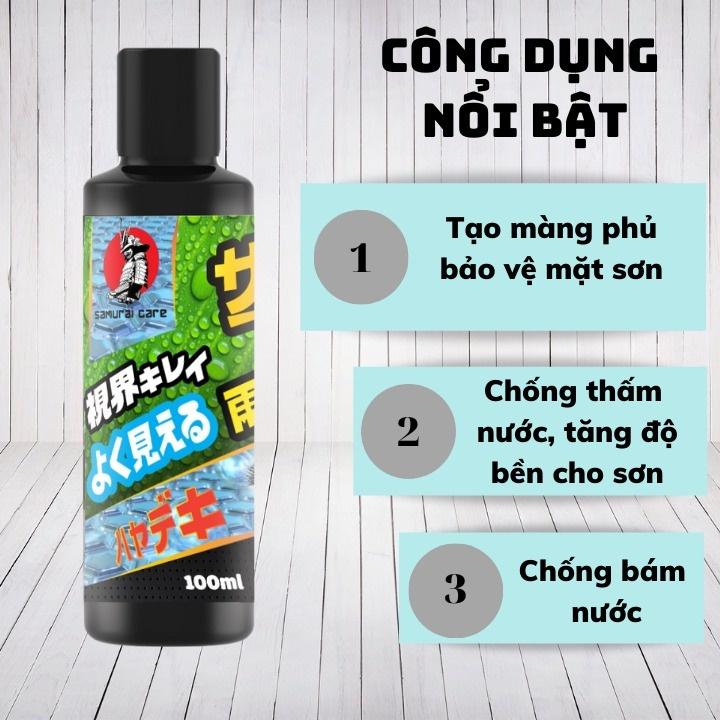 Phủ nano kính ô tô Samurai Care dung tích 100ml nhập khẩu từ Nhật Bản, chống đọng nước, phủ 2 lớp lên bề mặt kính