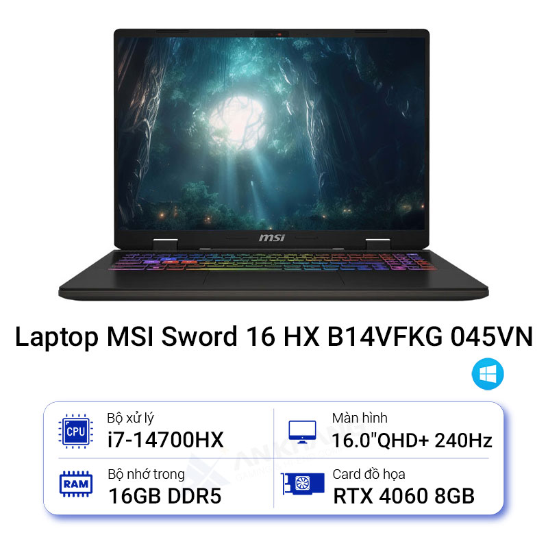 MSI Sword 16 HX B14VFKG 045VN (Intel Core i7-14700HX | 16GB | 1TB SSD | RTX 4060 GDDR6 8GB | 16 inch QHD+ | Win 11 | Cosmos Gray) - HÀNG CHÍNH HÃNG