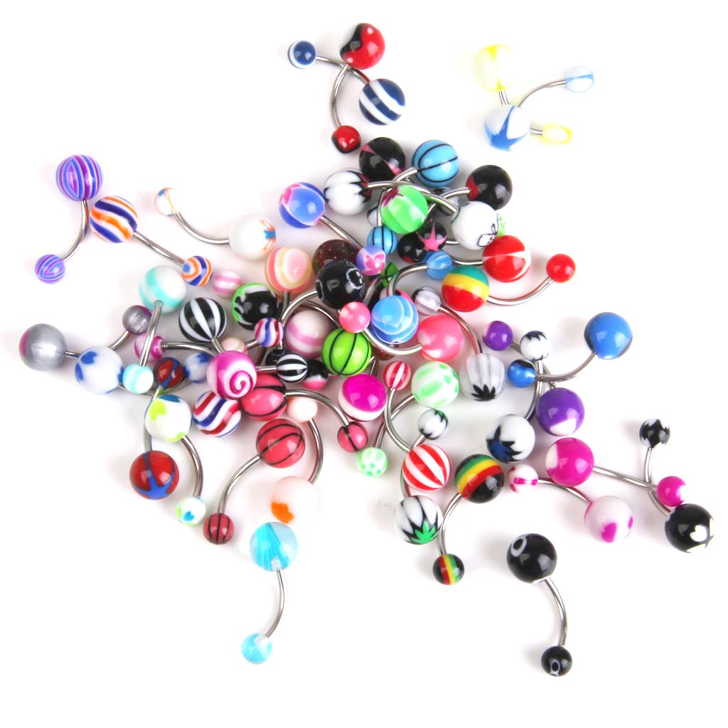 Lot 50Pcs Stainless Steel Ball Bar Ear Studs Navel Button Ring Body Piercing