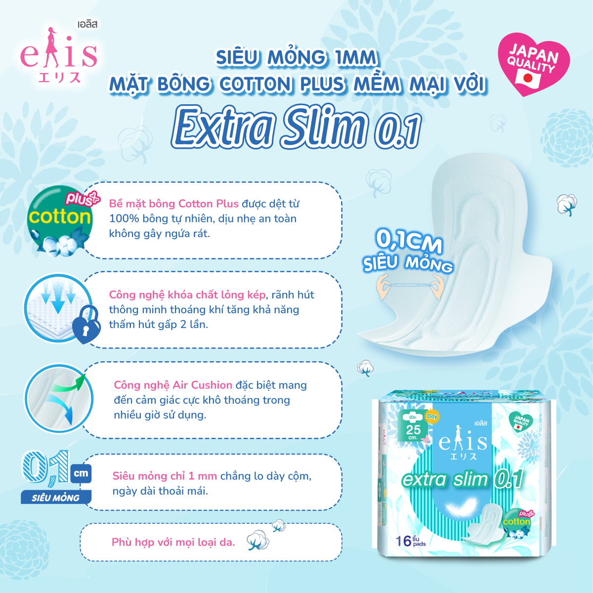 Băng vệ sinh Elis Extra Slim siêu mỏng ngày đêm 30cm – 14 miếng