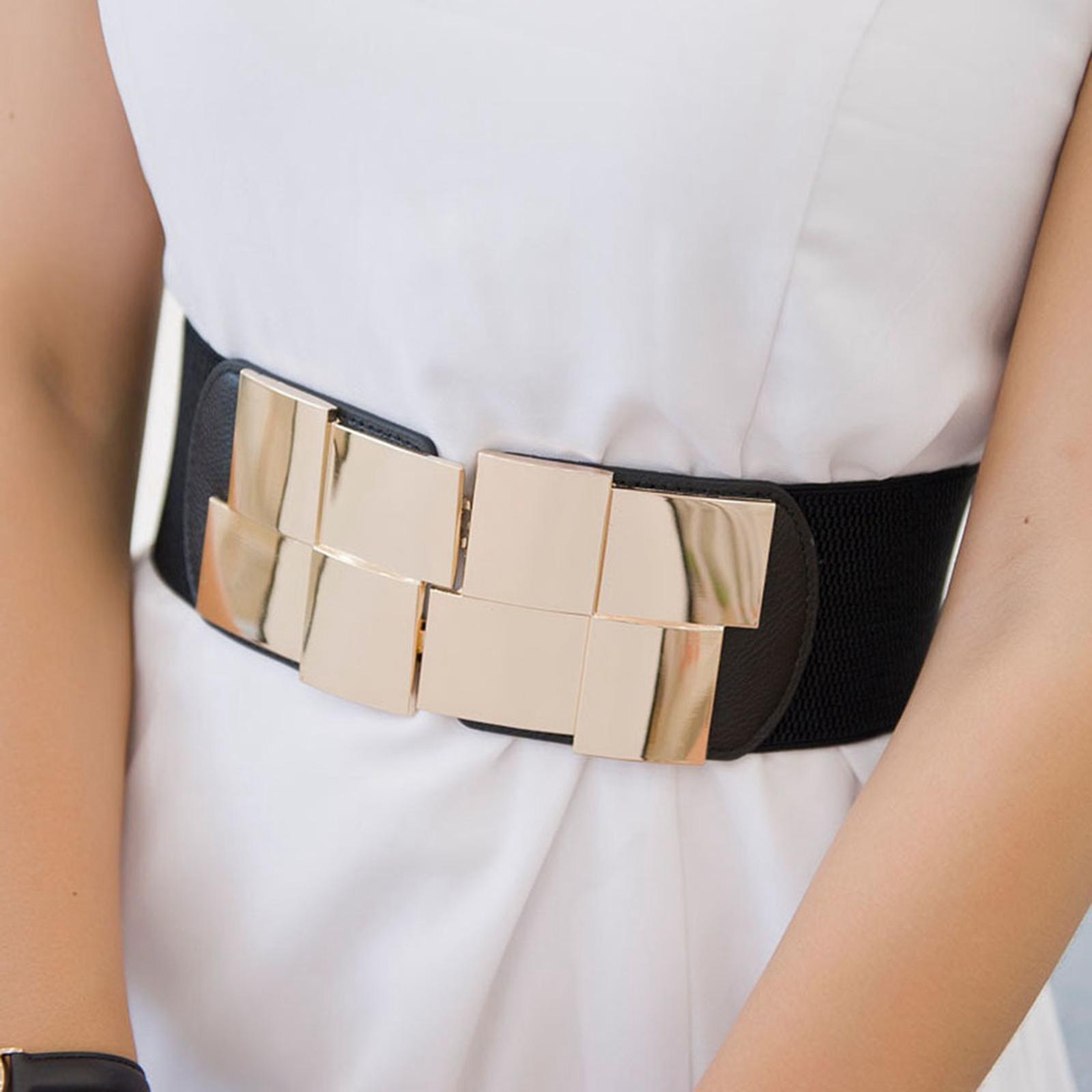 Wide Waist Skinny Belt Exquisite Fashion PU Elastic for Dress Coats Shirts Black