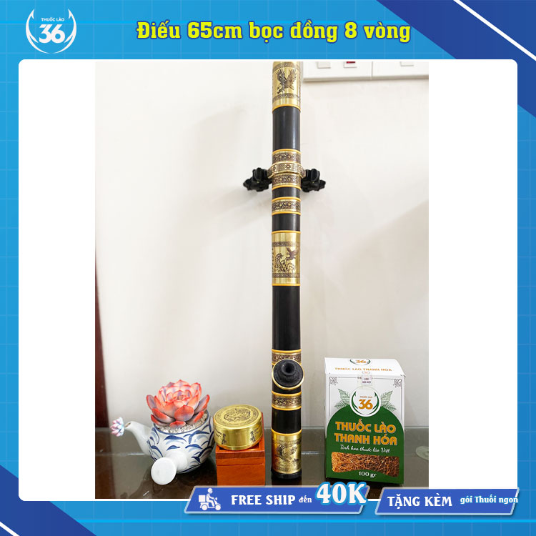 Điếu trúc bọc đồng 8 vòng dài 65cm