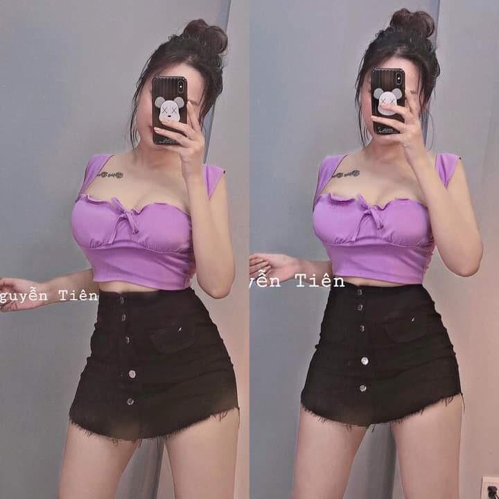 Áo Crop Top 4 Màu Trắng/ Đen/ Hồng Tím