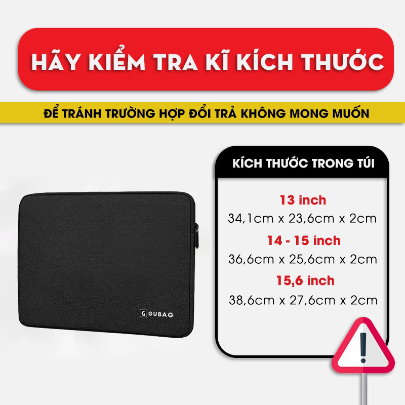 Túi chống sốc đệm viền dày GuBag, đựng vừa các dòng laptop, chống nước, chống xước