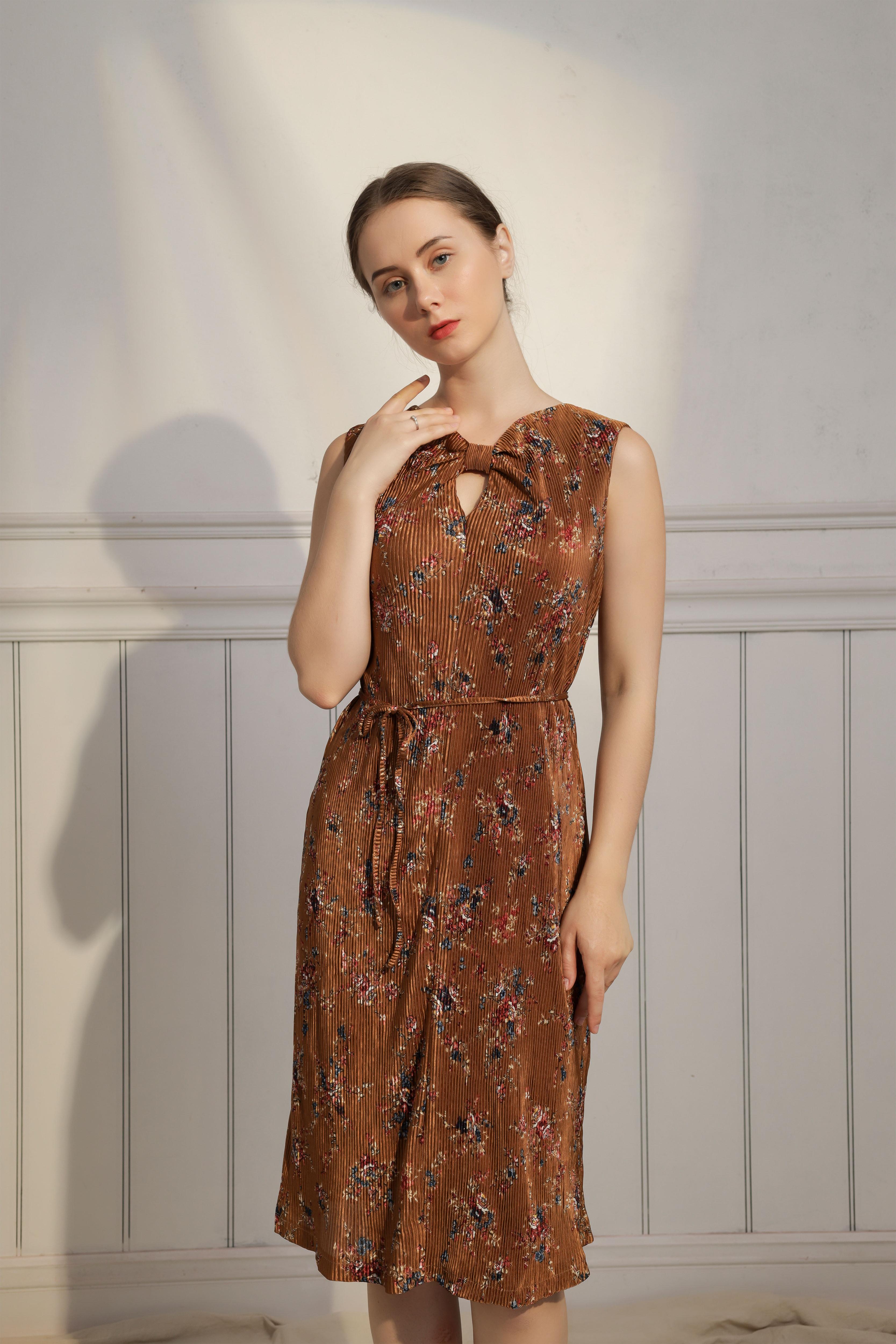 Đầm suông midi cổ tròn nữ Callia Xixi