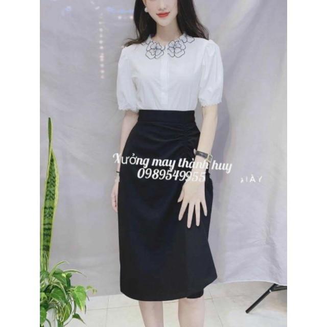 Chân váy nữ dáng dài midi xẻ trước