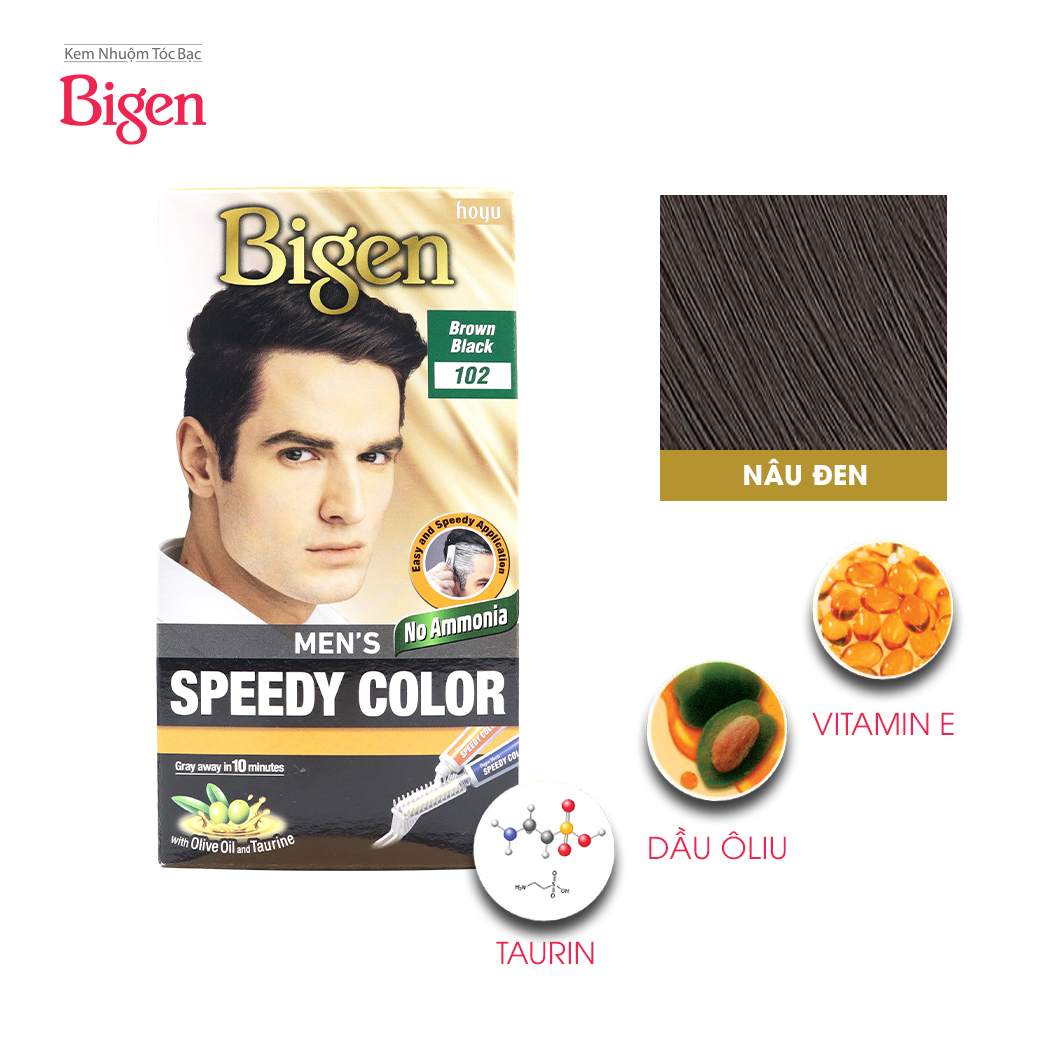 Thuốc nhuộm phủ bạc Bigen Men dành cho nam, nhuộm tóc bạc hoàn toàn, mùi dễ chịu, tiện lợi 80ml dạng kem - BMS 102 Nâu Đen