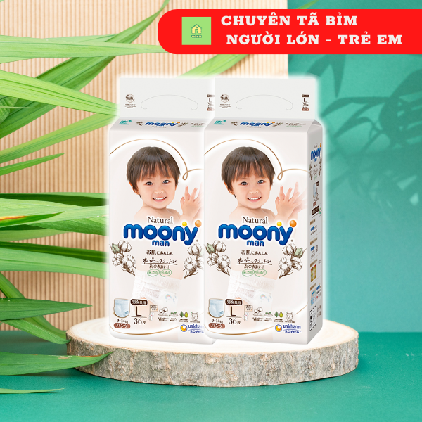 Combo 2 Bỉm - Tã Quần Moony Natural Size L - 36 Miếng Cho Bé 9 - 14Kg