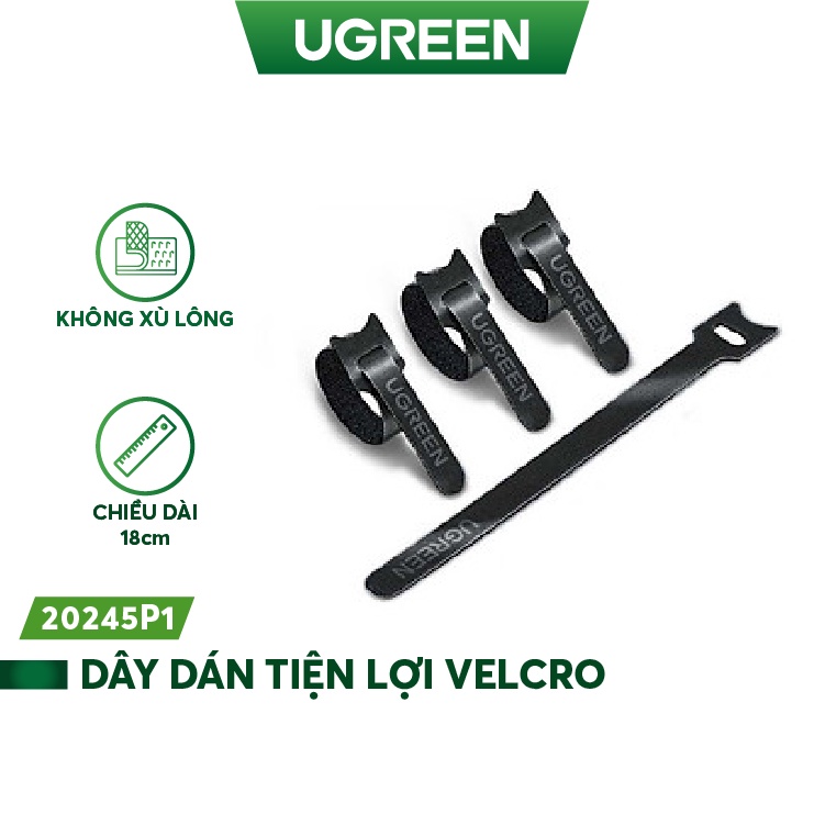 Dây dán tiện lợi UGREEN 50370 20245 Velcro làm gọn dây sạc, dây tai nghe, dây máy tính...dài 14cm và 18cm - Hàng chính hãng